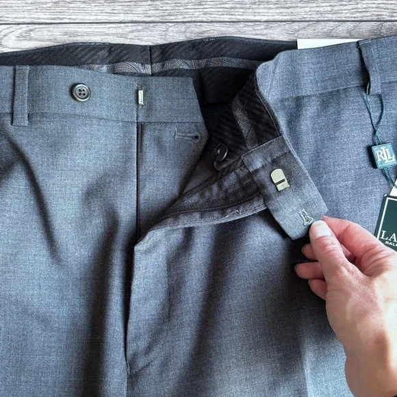 NWT Lauren Ralph Lauren Total Comfort Charcoal Gray Wool Dress Pants 42 X 32 - Picture 3 of 10